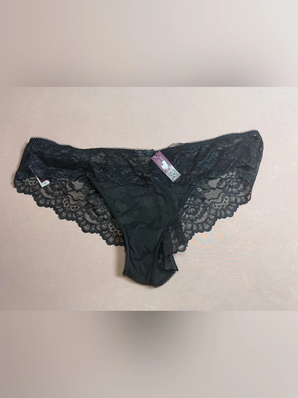 Adore Me Sheer Jet Black Mesh Lace Panty Underwear Criss Cross Strap 1X NWT